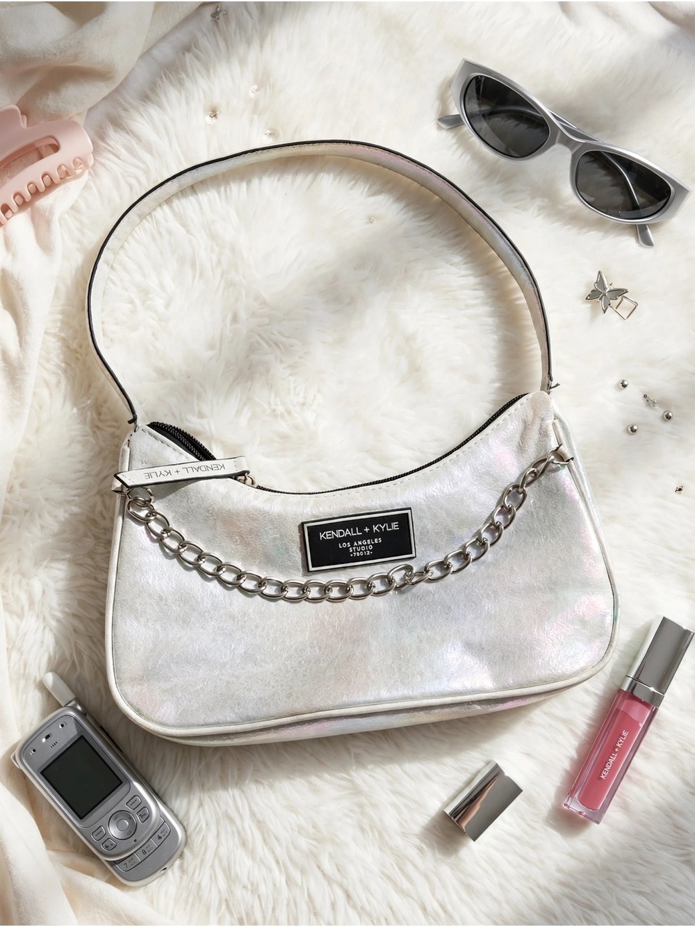 Kendall & Kylie Iridescent Hobo Shoulder Bag with Chain